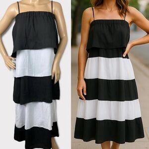 NWT Show Me Your Mumu Tiered Ruffle Maxi Dress Colorblock Black White Size Small